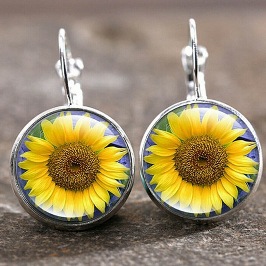Pendientes vintage de girasol realista