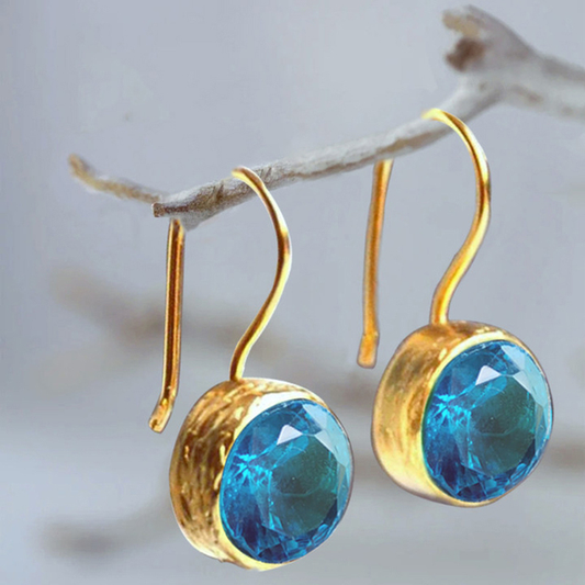 Pendientes Vintage de Cristal Azul y Dorados