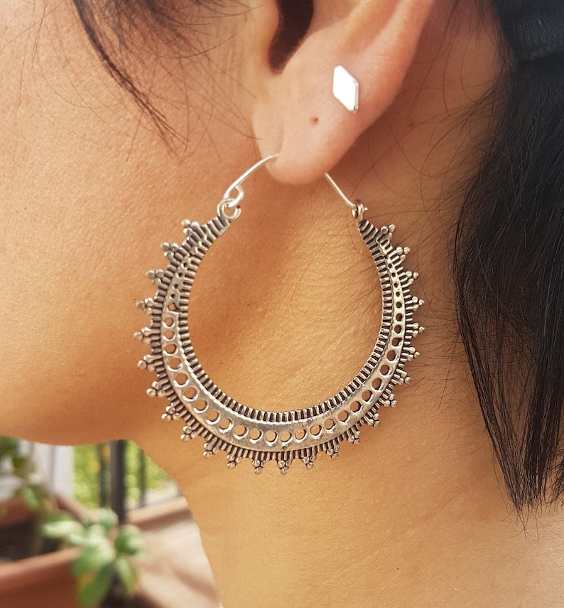 Aretes de plata con mandala vintage