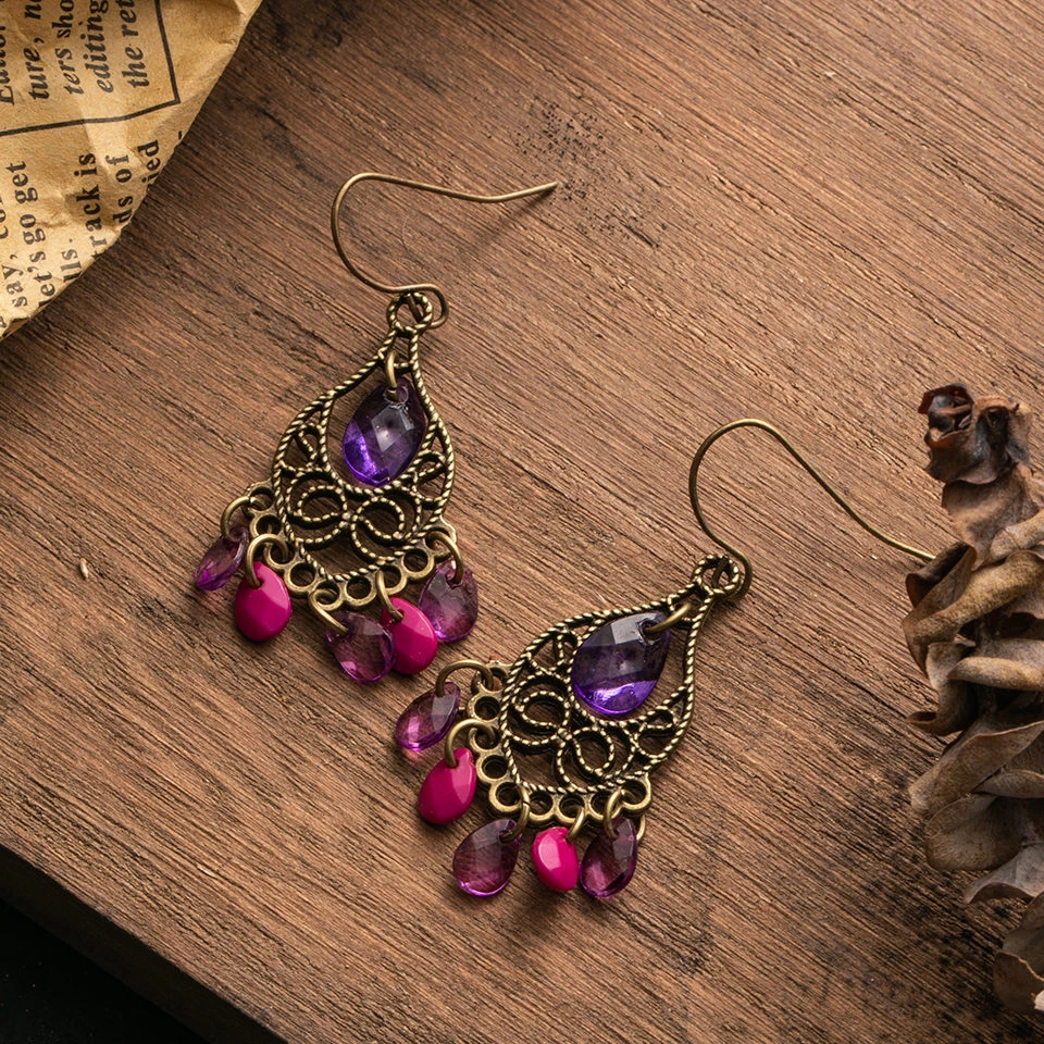 Pendientes vintage de mandala púrpura