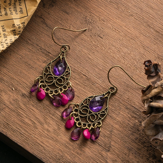 Pendientes vintage de mandala púrpura