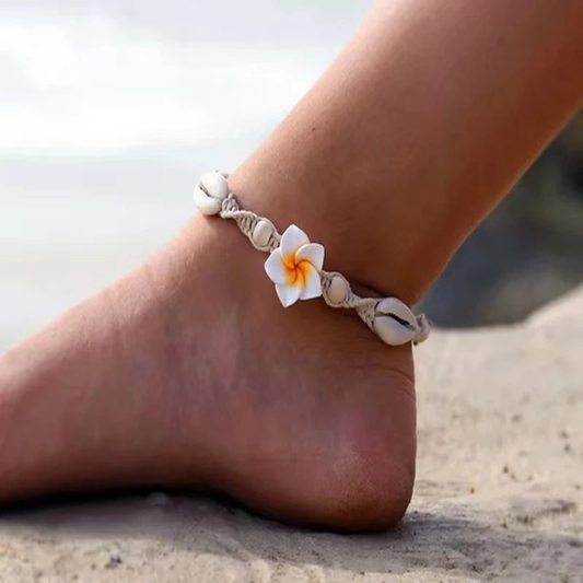 Pulsera de Tobillo Blanca Vintage con Flores