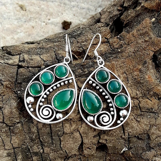 Pendientes de Gotas de Cristales Verdes Vintage