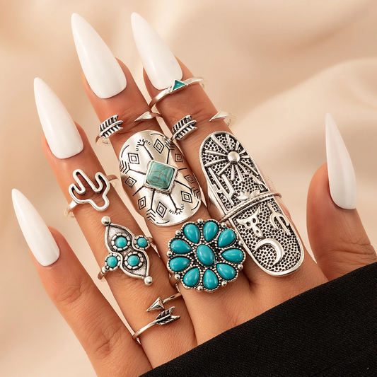 Paquete de anillos de plata y turquesa vintage
