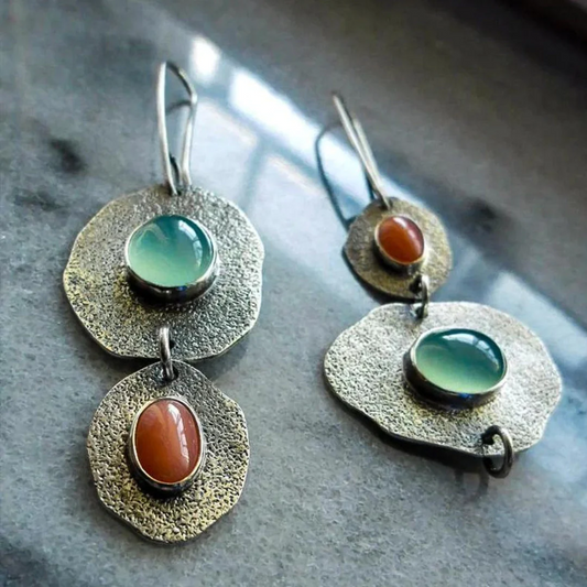 Pendientes vintage de plata en verde y naranja