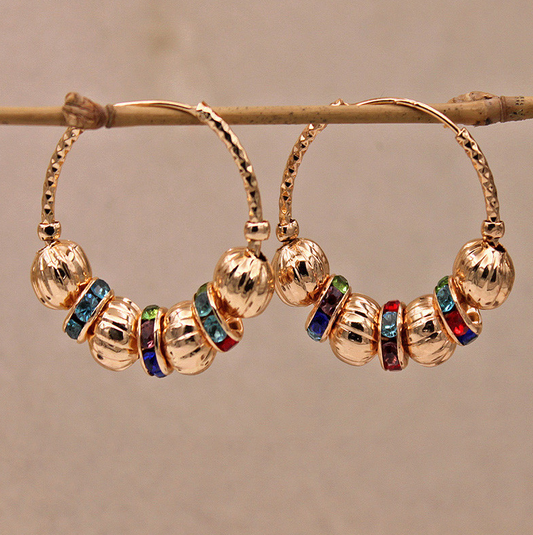 Pendientes Vintage de Cristal Multicolor en Dorado
