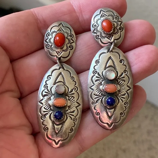 Aretes de plata con piedras de colores vintage