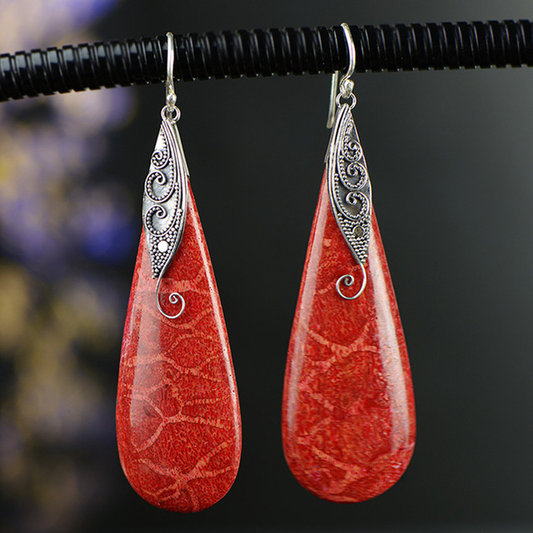 Pendientes de plata con piedra roja vintage