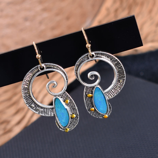 Pendientes vintage de piedra azul con espiral