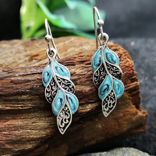 Aretes de Plata con Hojas Azules Vintage