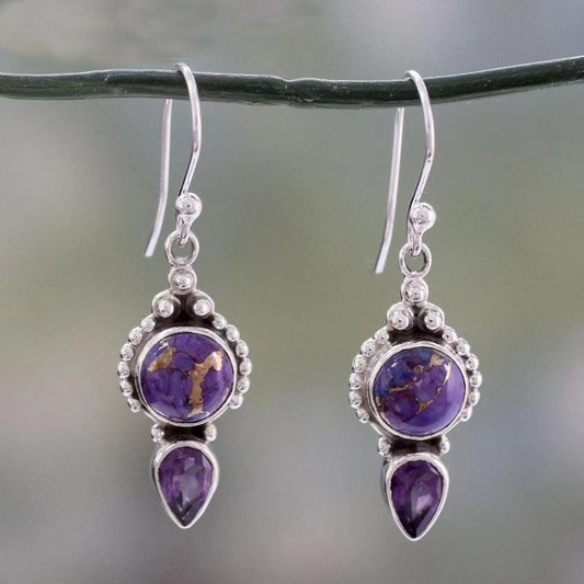 Pendientes de plata con piedra morada vintage