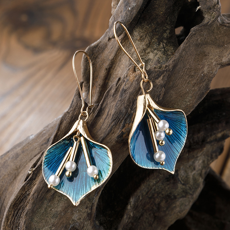 Pendientes Plateados Vintage Loto Azul