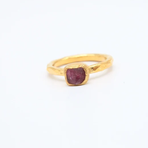 Anillo de Cristal Dorado Rojo Vintage