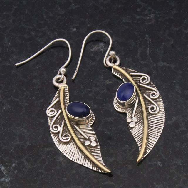 Pendientes Vintage de Cristal Azul con Forma de Hoja