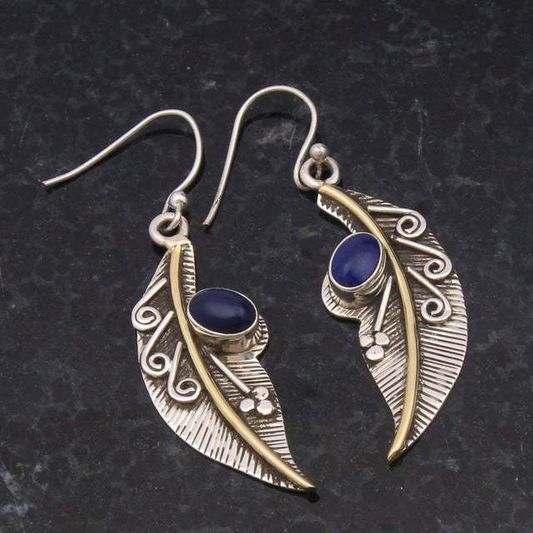 Pendientes Vintage de Cristal Azul con Forma de Hoja