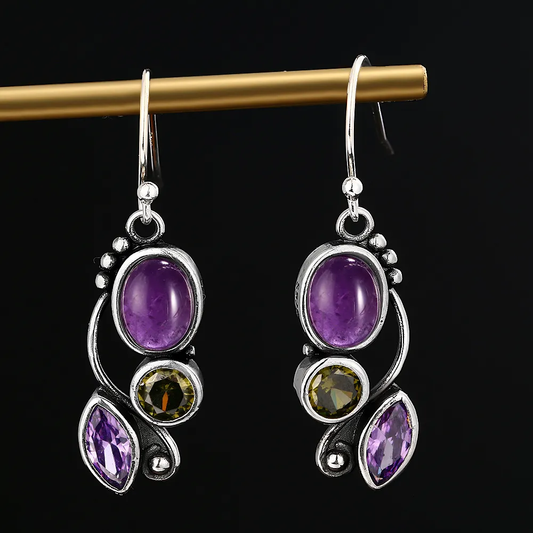Pendientes vintage de cristales morados