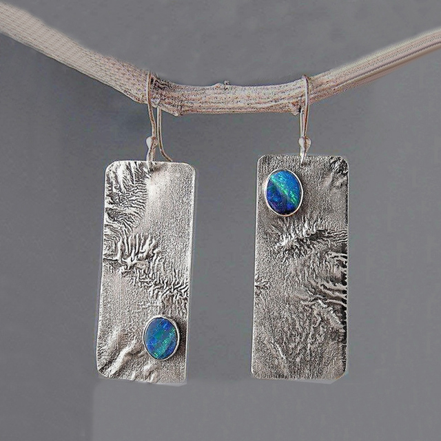 Pendientes Rectangulares Vintage de Piedra Azul
