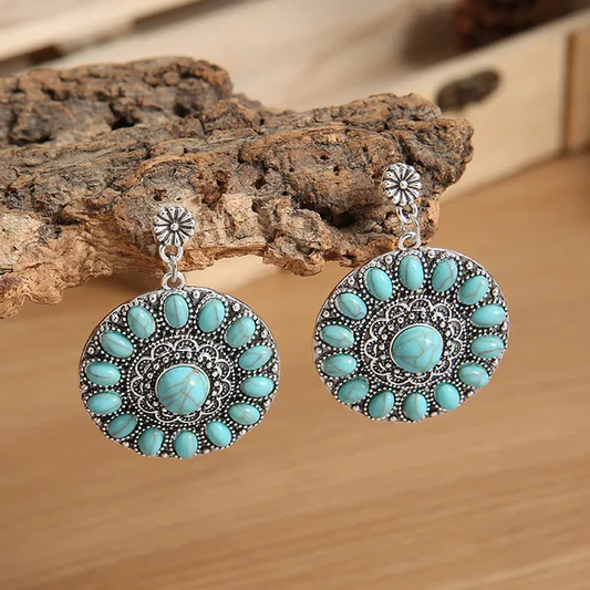 Pendientes de Mandala Vintage en Turquesa