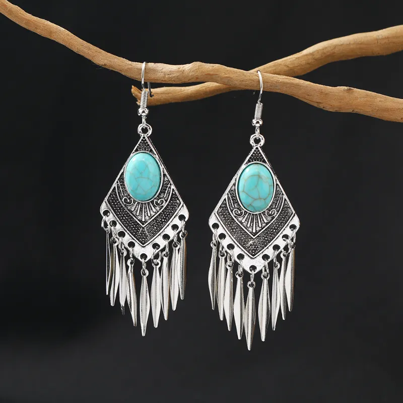 Pendientes de borla turquesa vintage