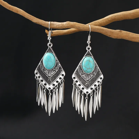 Pendientes de borla turquesa vintage