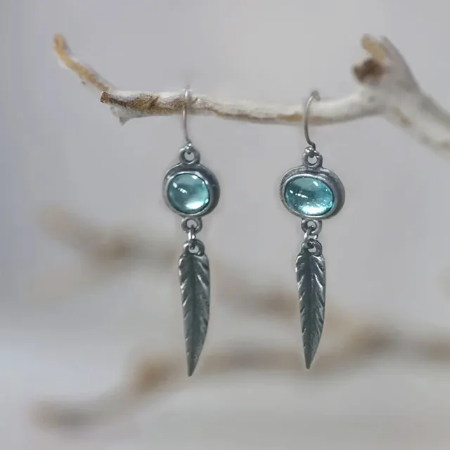 Pendientes de pluma de cristal azul vintage