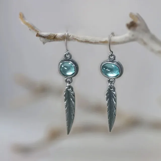 Pendientes de pluma de cristal azul vintage
