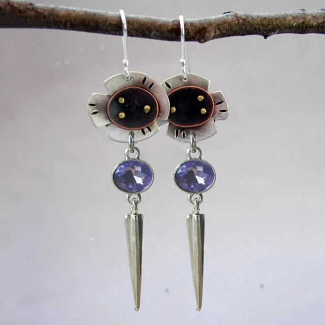 Pendientes Vintage de Flores Azules con Cristales