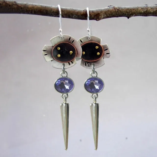 Pendientes Vintage de Flores Azules con Cristales