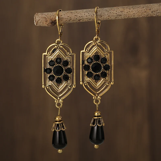 Pendientes vintage de cristal negros colgantes