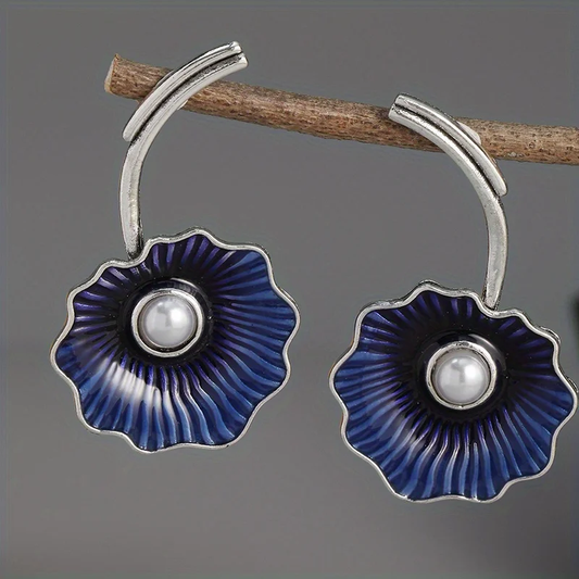 Pendientes de Perlas de Loto Azul Vintage