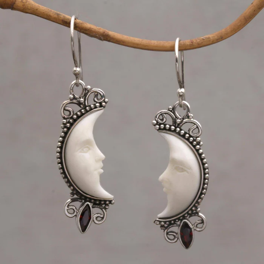 Pendientes de plata con rostro de luna vintage