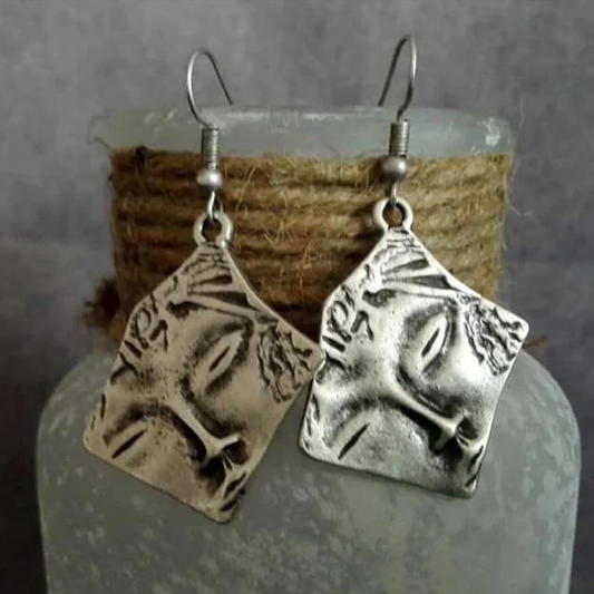 Pendientes de plata con rostro cuadrado vintage