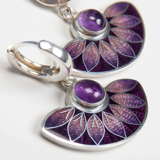 Pendientes Vintage de Hoja con Zirconia Púrpura