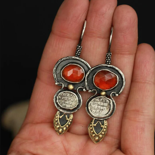 Pendientes vintage de cristal rojo étnico