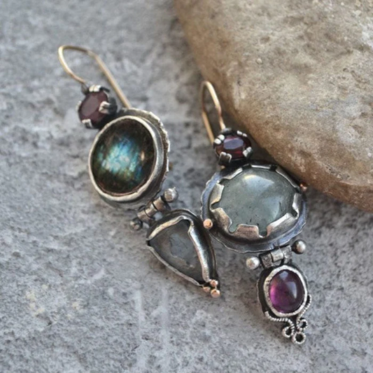 Pendientes de cristal vintage verdes y morados