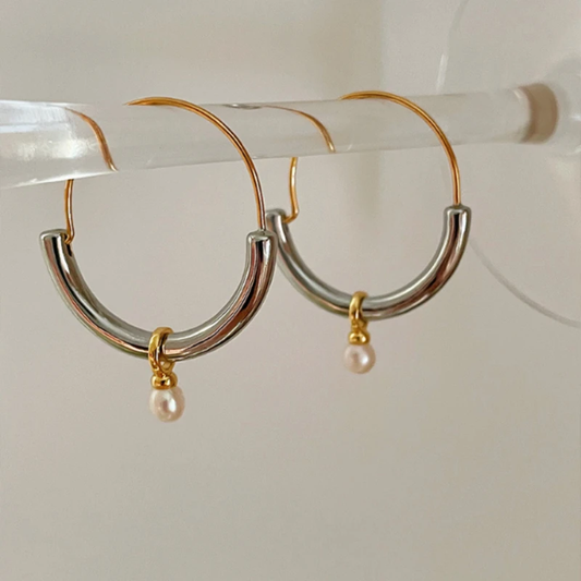 Pendientes vintage de perlas en oro y plata