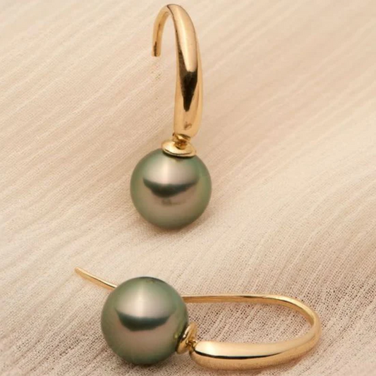 Pendientes Elegantes de Perlas en Color Oliva