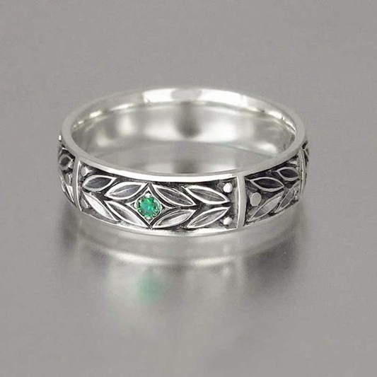 Anillo Vintage Plateado Verde