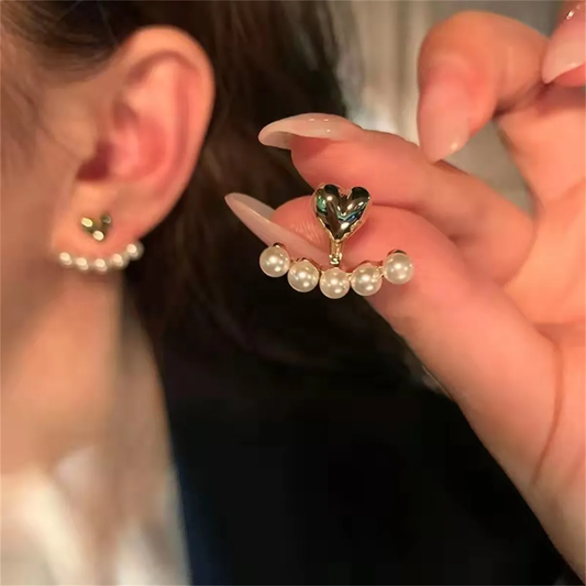 Pendientes Elegantes de Corazón Verde con Perlas