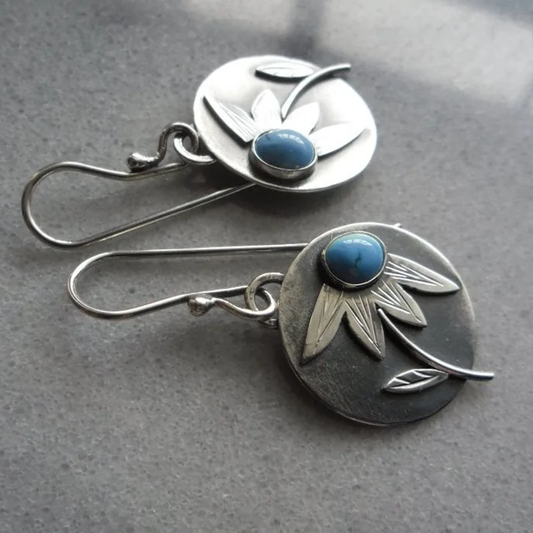 Pendientes de Flor con Piedra Azul Vintage