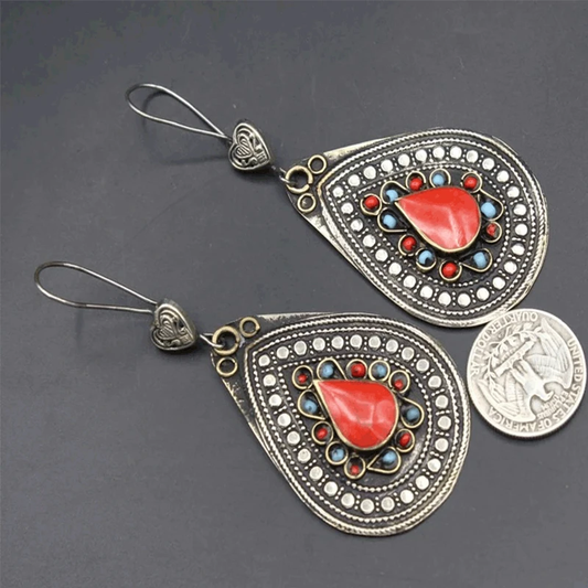 Pendientes Vintage de Cristal Rojo con Mandala