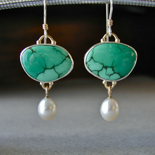 Pendientes vintage de piedra turquesa y perla