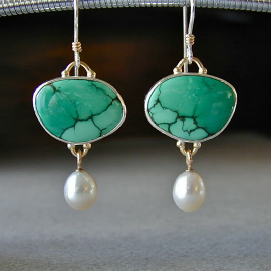 Pendientes vintage de turquesa y perlas