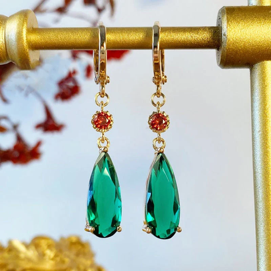 Pendientes vintage de cristal verde colgantes