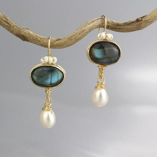 Pendientes Vintage de Perlas de Cristal Azul