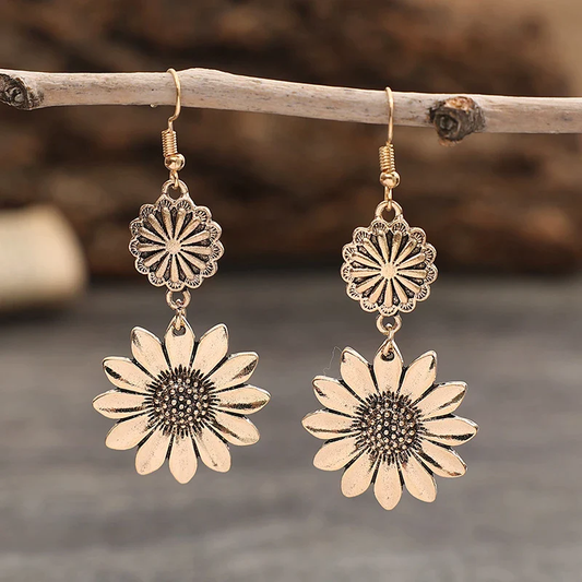 Pendientes vintage de girasol dorado