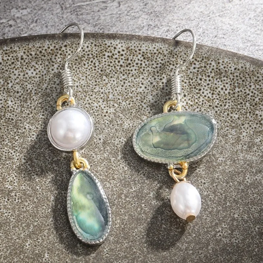 Pendientes vintage de piedra natural verde y perla