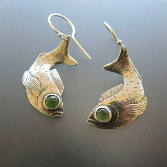 Pendientes vintage de plata con koi