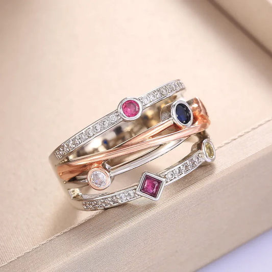 Anillo de Zirconia Holográfico Colorido Vintage