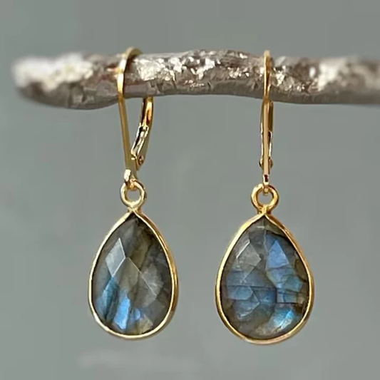 Pendientes vintage de cristal en oro y azul